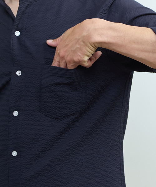 MEN'S MELROSE(メンズメルローズ)の「ストレッチフィット ワンピースカラー 七分袖シャツ(シャツ/ブラウス・メンズ・ホワイト系その他/ライトグレー/ネイビー・2/3/4)」の6枚目の写真