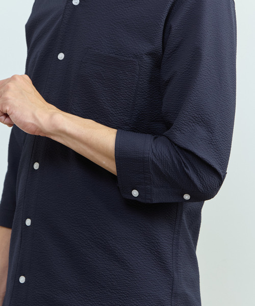 MEN'S MELROSE(メンズメルローズ)の「ストレッチフィット ワンピースカラー 七分袖シャツ(シャツ/ブラウス・メンズ・ホワイト系その他/ライトグレー/ネイビー・2/3/4)」の7枚目の写真