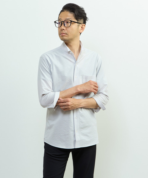 MEN'S MELROSE(メンズメルローズ)の「ストレッチフィット ワンピースカラー 七分袖シャツ(シャツ/ブラウス・メンズ・ホワイト系その他/ライトグレー/ネイビー・2/3/4)」の12枚目の写真