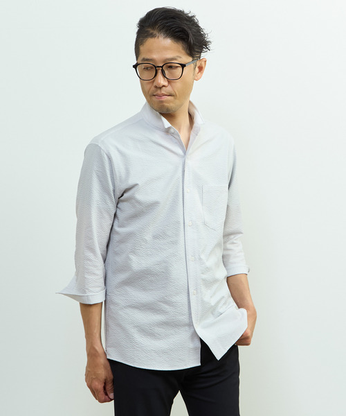 MEN'S MELROSE(メンズメルローズ)の「ストレッチフィット ワンピースカラー 七分袖シャツ(シャツ/ブラウス・メンズ・ホワイト系その他/ライトグレー/ネイビー・2/3/4)」の13枚目の写真