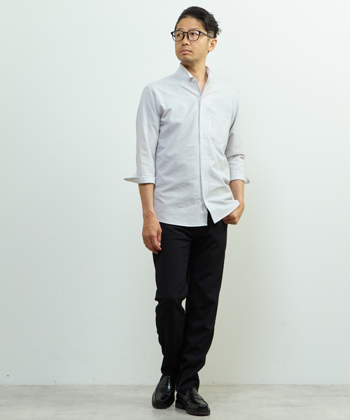 MEN'S MELROSE(メンズメルローズ)の「ストレッチフィット ワンピースカラー 七分袖シャツ(シャツ/ブラウス・メンズ・ホワイト系その他/ライトグレー/ネイビー・2/3/4)」の14枚目の写真