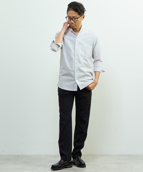 MEN'S MELROSE(メンズメルローズ)の「ストレッチフィット ワンピースカラー 七分袖シャツ(シャツ/ブラウス・メンズ・ホワイト系その他/ライトグレー/ネイビー・2/3/4)」の15枚目の写真