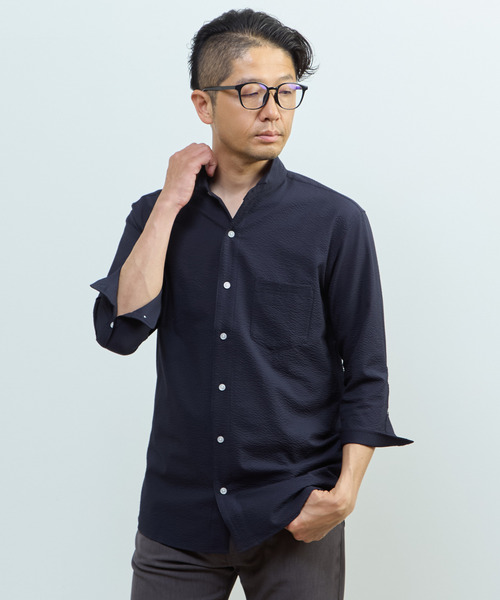 MEN'S MELROSE(メンズメルローズ)の「ストレッチフィット ワンピースカラー 七分袖シャツ(シャツ/ブラウス・メンズ・ホワイト系その他/ライトグレー/ネイビー・2/3/4)」の16枚目の写真
