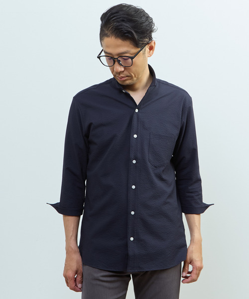 MEN'S MELROSE(メンズメルローズ)の「ストレッチフィット ワンピースカラー 七分袖シャツ(シャツ/ブラウス・メンズ・ホワイト系その他/ライトグレー/ネイビー・2/3/4)」の17枚目の写真