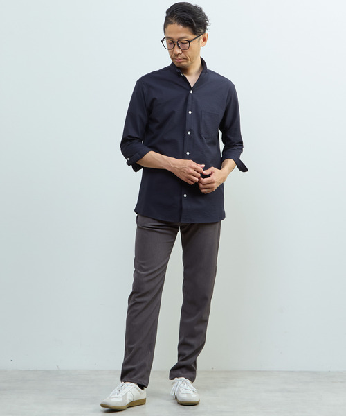 MEN'S MELROSE(メンズメルローズ)の「ストレッチフィット ワンピースカラー 七分袖シャツ(シャツ/ブラウス・メンズ・ホワイト系その他/ライトグレー/ネイビー・2/3/4)」の18枚目の写真