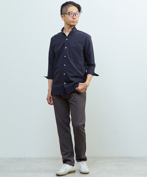 MEN'S MELROSE(メンズメルローズ)の「ストレッチフィット ワンピースカラー 七分袖シャツ(シャツ/ブラウス・メンズ・ホワイト系その他/ライトグレー/ネイビー・2/3/4)」の19枚目の写真