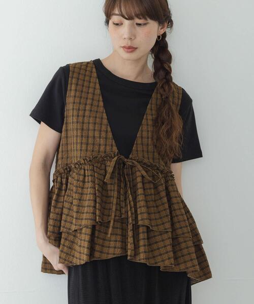 URBAN RESEARCH Sonny Label(アーバンリサーチサニーレーベル)の「サッカーチェックペプラムベストブラウス(シャツ/ブラウス・レディース・ブラウン/ブラック/チャコールグレー・FREE)」の12枚目の写真