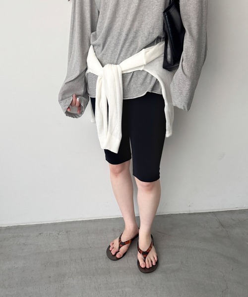 CANAL JEAN（キャナルジーン）の「Miller　パネルリブハーフレギンス（レギンス/スパッツ・レディース・ブラック/ヘザーグレー・ONE SIZE）」の3枚目の写真