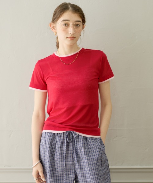 GEORGE'S（ジョージズ）の「レイヤードTシャツ（Tシャツ/カットソー・レディース・ベージュ/ブルー/ブラック/ブラウン/レッド・FREE）」の5枚目の写真