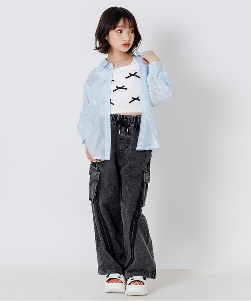 algy(アルジー)の「カットデニムラインパンツ(デニムパンツ・キッズ・サックスブルー/グレー・130/140/150/160)」の3枚目の写真