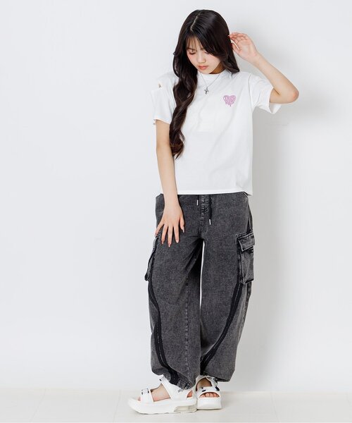 algy(アルジー)の「カットデニムラインパンツ(デニムパンツ・キッズ・サックスブルー/グレー・130/140/150/160)」の6枚目の写真