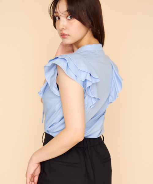 MISCH MASCH(ミッシュマッシュ)の「2026春夏新作 タックリボン綿タッチフリルブラウス(シャツ/ブラウス・レディース・ライトグレー/ホワイト/ブルー・フリ-)」の7枚目の写真