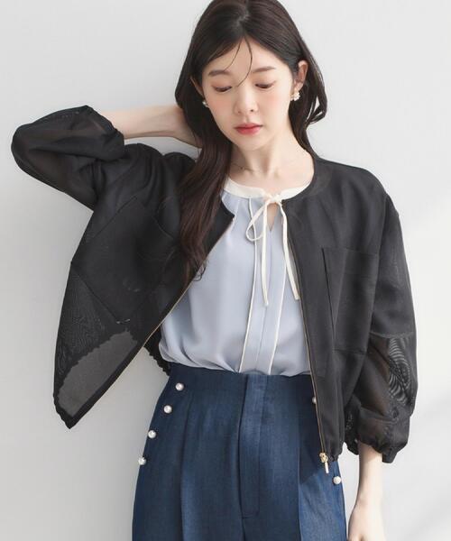 couture brooch(クチュールブローチ)の「【洗濯機可】シアーメッシュ ブルゾン(ブルゾン・レディース・ブラック/グレー/オフホワイト・42/40/38/36)」の7枚目の写真