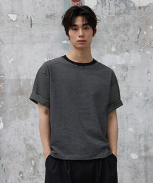 バックインシジョンストライプハーフTシャツ[ブラック]