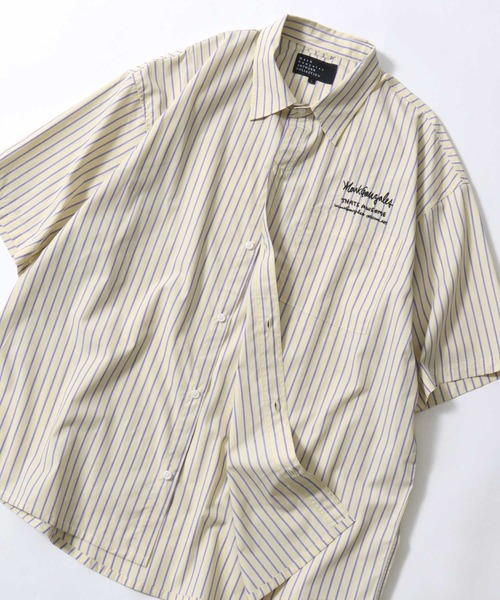 Mark Gonzales(マーク・ゴンザレス)の「MARK GONZALES ARTWORK COLLECTION/マークゴンザレス 別注 ビッグシルエット ワンポイント刺繍 オンブレチェック ブロード ストライプ 半袖シャツ(シャツ/ブラウス・メンズ・ブラック系その他/ブルー系その他/ホワイト系その他/ブルー系その他2/グレー系その他/イエロー系その他・M/XL/L)」の1枚目の写真