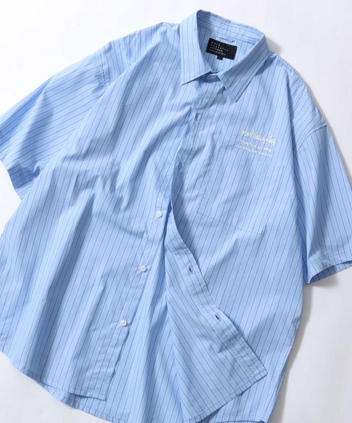 Mark Gonzales(マーク・ゴンザレス)の「MARK GONZALES ARTWORK COLLECTION/マークゴンザレス 別注 ビッグシルエット ワンポイント刺繍 オンブレチェック ブロード ストライプ 半袖シャツ(シャツ/ブラウス・メンズ・ブラック系その他/ブルー系その他/ホワイト系その他/ブルー系その他2/グレー系その他/イエロー系その他・M/XL/L)」の6枚目の写真