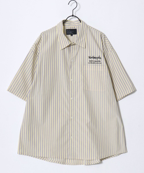 Mark Gonzales(マーク・ゴンザレス)の「MARK GONZALES ARTWORK COLLECTION/マークゴンザレス 別注 ビッグシルエット ワンポイント刺繍 オンブレチェック ブロード ストライプ 半袖シャツ(シャツ/ブラウス・メンズ・ブラック系その他/ブルー系その他/ホワイト系その他/ブルー系その他2/グレー系その他/イエロー系その他・M/XL/L)」の9枚目の写真