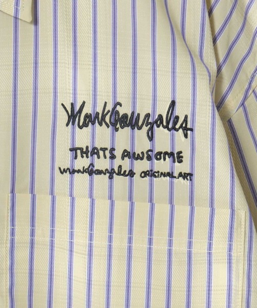 Mark Gonzales(マーク・ゴンザレス)の「MARK GONZALES ARTWORK COLLECTION/マークゴンザレス 別注 ビッグシルエット ワンポイント刺繍 オンブレチェック ブロード ストライプ 半袖シャツ(シャツ/ブラウス・メンズ・ブラック系その他/ブルー系その他/ホワイト系その他/ブルー系その他2/グレー系その他/イエロー系その他・M/XL/L)」の16枚目の写真