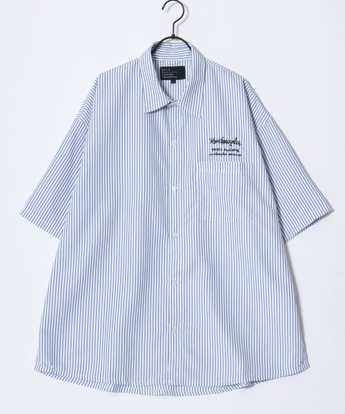 Mark Gonzales(マーク・ゴンザレス)の「MARK GONZALES ARTWORK COLLECTION/マークゴンザレス 別注 ビッグシルエット ワンポイント刺繍 オンブレチェック ブロード ストライプ 半袖シャツ(シャツ/ブラウス・メンズ・ブラック系その他/ブルー系その他/ホワイト系その他/ブルー系その他2/グレー系その他/イエロー系その他・M/XL/L)」の7枚目の写真