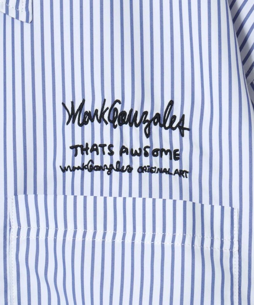 Mark Gonzales(マーク・ゴンザレス)の「MARK GONZALES ARTWORK COLLECTION/マークゴンザレス 別注 ビッグシルエット ワンポイント刺繍 オンブレチェック ブロード ストライプ 半袖シャツ(シャツ/ブラウス・メンズ・ブラック系その他/ブルー系その他/ホワイト系その他/ブルー系その他2/グレー系その他/イエロー系その他・M/XL/L)」の14枚目の写真