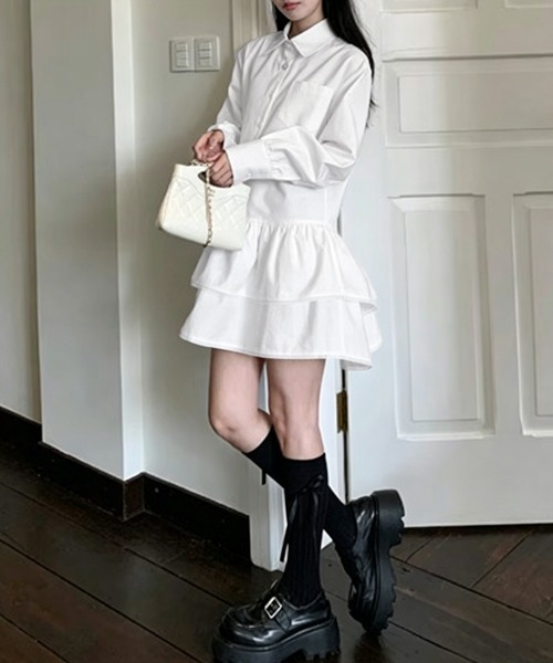 Miniministore(ミニミニストア)の「ティアードチュニックシャツワンピース長袖(シャツワンピース・レディース・ホワイト・M/XL/L)」の2枚目の写真