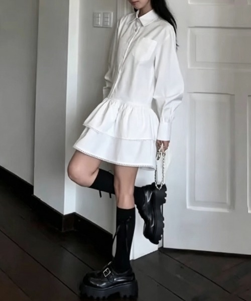 Miniministore（ミニミニストア）の「ティアードチュニックシャツワンピース長袖（シャツワンピース・レディース・ホワイト・M/XL/L）」の3枚目の写真