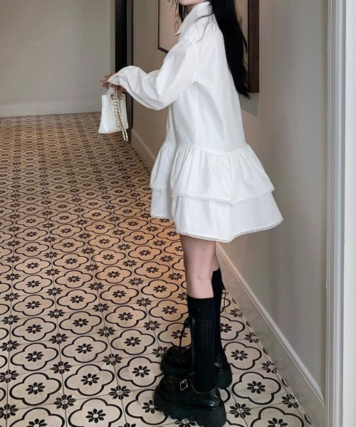 Miniministore(ミニミニストア)の「ティアードチュニックシャツワンピース長袖(シャツワンピース・レディース・ホワイト・M/XL/L)」の5枚目の写真
