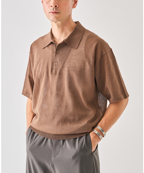 EDIFICE（エディフィス）の「LINEN LUXE ニット ポロ（ポロシャツ・メンズ・ブラック/レッド/ブラウン・MEDIUM/LARGE）」の3枚目の写真