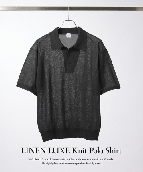EDIFICE（エディフィス）の「LINEN LUXE ニット ポロ（ポロシャツ・メンズ・ブラック/レッド/ブラウン・MEDIUM/LARGE）」の2枚目の写真