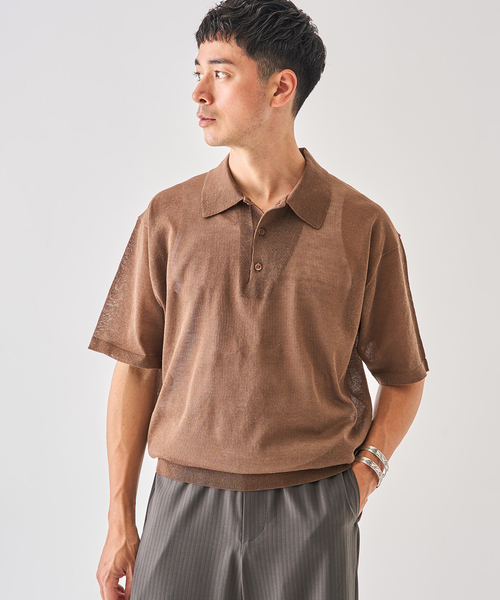 EDIFICE（エディフィス）の「LINEN LUXE ニット ポロ（ポロシャツ・メンズ・ブラック/レッド/ブラウン・MEDIUM/LARGE）」の21枚目の写真