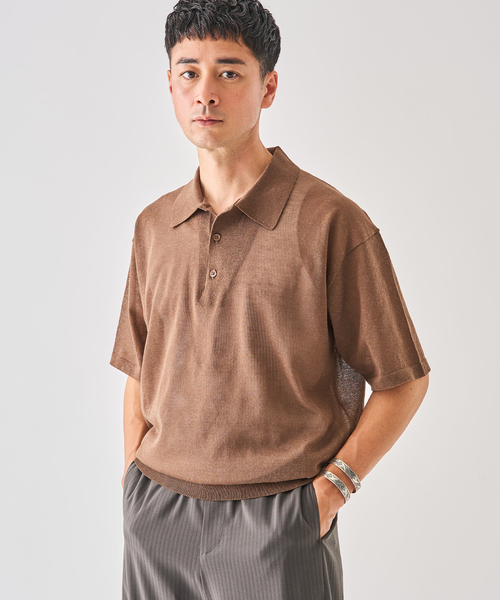 EDIFICE（エディフィス）の「LINEN LUXE ニット ポロ（ポロシャツ・メンズ・ブラック/レッド/ブラウン・MEDIUM/LARGE）」の22枚目の写真