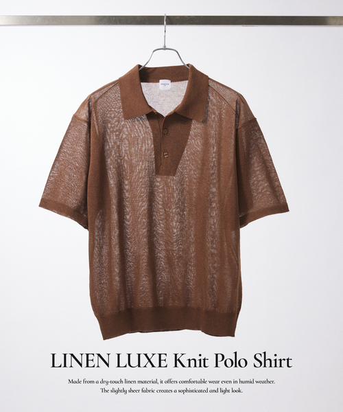 EDIFICE（エディフィス）の「LINEN LUXE ニット ポロ（ポロシャツ・メンズ・ブラック/レッド/ブラウン・MEDIUM/LARGE）」の5枚目の写真