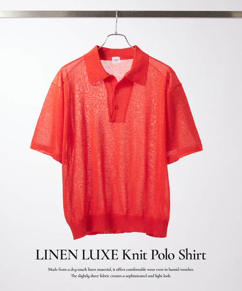 EDIFICE（エディフィス）の「LINEN LUXE ニット ポロ（ポロシャツ・メンズ・ブラック/レッド/ブラウン・MEDIUM/LARGE）」の6枚目の写真