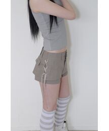 Layered Lace-Up Skirt shorts / Khaki Brown