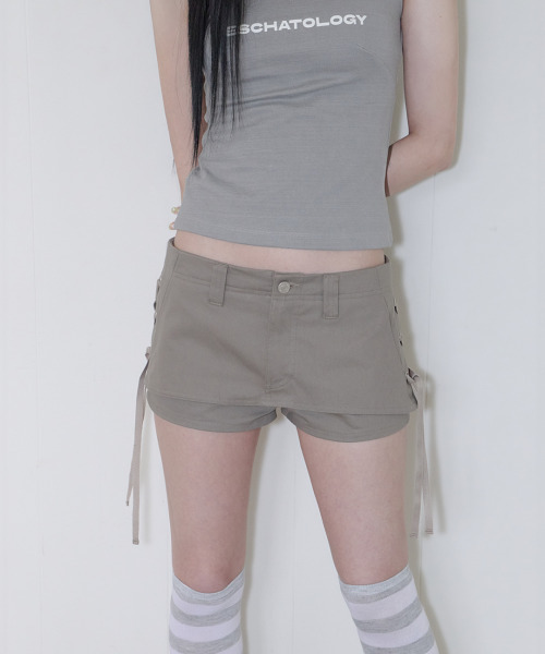 41PRAY（サイルプレイ）の「Layered Lace-Up Skirt shorts / Khaki Brown（スカート・レディース・カーキ・1/2）」の8枚目の写真