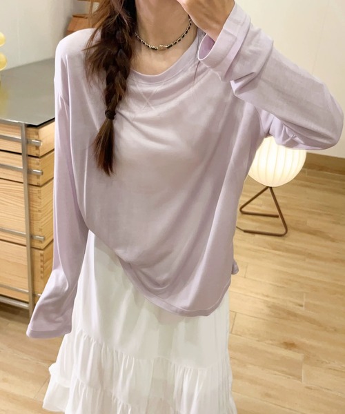 MAISON DE THERESE（メゾン ド テレーズ）の「6色展開 天糸 冷感 丸首 長袖Tシャツ UVカット エアコン対応 夏用インナー（Tシャツ/カットソー・レディース・ベージュ/パープル/ホワイト/ブラック/ブルー/グレー・FREE）」の6枚目の写真