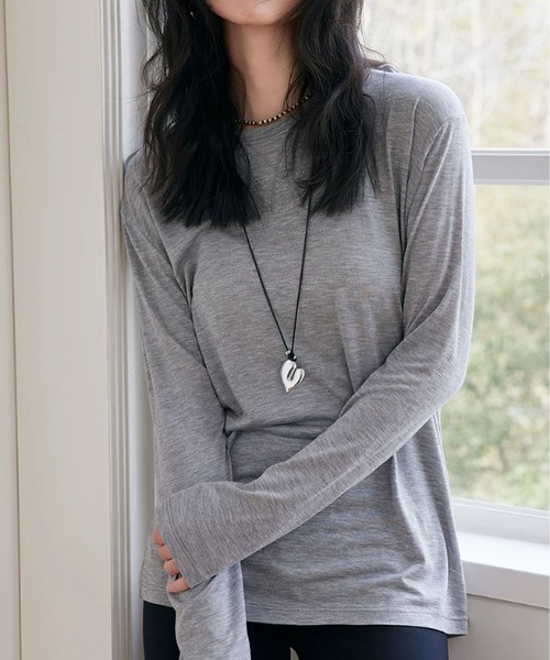MAISON DE THERESE（メゾン ド テレーズ）の「6色展開 天糸 冷感 丸首 長袖Tシャツ UVカット エアコン対応 夏用インナー（Tシャツ/カットソー・レディース・ベージュ/パープル/ホワイト/ブラック/ブルー/グレー・FREE）」の13枚目の写真