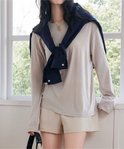 MAISON DE THERESE（メゾン ド テレーズ）の「6色展開 天糸 冷感 丸首 長袖Tシャツ UVカット エアコン対応 夏用インナー（Tシャツ/カットソー・レディース・ベージュ/パープル/ホワイト/ブラック/ブルー/グレー・FREE）」の21枚目の写真