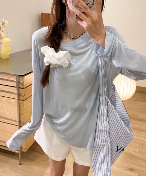 MAISON DE THERESE（メゾン ド テレーズ）の「6色展開 天糸 冷感 丸首 長袖Tシャツ UVカット エアコン対応 夏用インナー（Tシャツ/カットソー・レディース・ベージュ/パープル/ホワイト/ブラック/ブルー/グレー・FREE）」の19枚目の写真