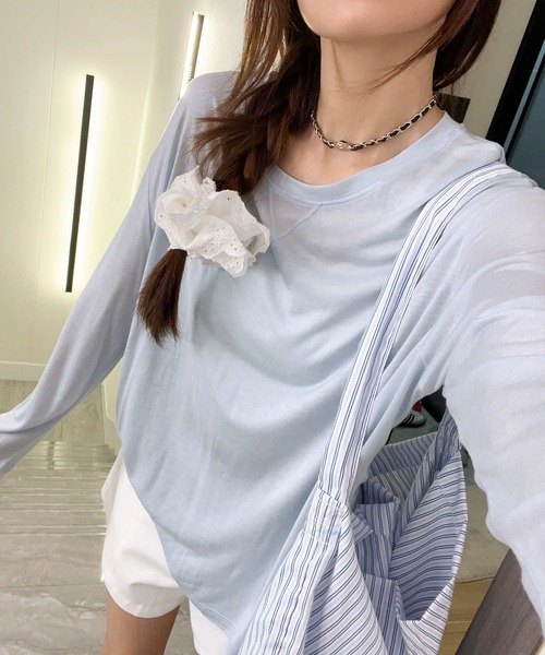 MAISON DE THERESE（メゾン ド テレーズ）の「6色展開 天糸 冷感 丸首 長袖Tシャツ UVカット エアコン対応 夏用インナー（Tシャツ/カットソー・レディース・ベージュ/パープル/ホワイト/ブラック/ブルー/グレー・FREE）」の17枚目の写真