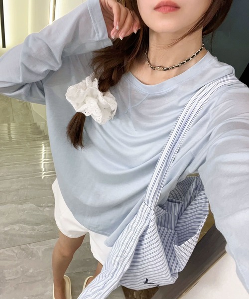MAISON DE THERESE（メゾン ド テレーズ）の「6色展開 天糸 冷感 丸首 長袖Tシャツ UVカット エアコン対応 夏用インナー（Tシャツ/カットソー・レディース・ベージュ/パープル/ホワイト/ブラック/ブルー/グレー・FREE）」の18枚目の写真
