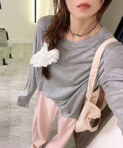 MAISON DE THERESE（メゾン ド テレーズ）の「6色展開 天糸 冷感 丸首 長袖Tシャツ UVカット エアコン対応 夏用インナー（Tシャツ/カットソー・レディース・ベージュ/パープル/ホワイト/ブラック/ブルー/グレー・FREE）」の15枚目の写真