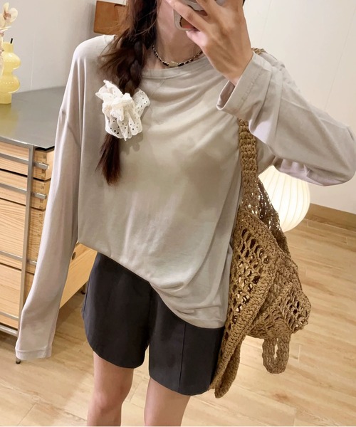 MAISON DE THERESE（メゾン ド テレーズ）の「6色展開 天糸 冷感 丸首 長袖Tシャツ UVカット エアコン対応 夏用インナー（Tシャツ/カットソー・レディース・ベージュ/パープル/ホワイト/ブラック/ブルー/グレー・FREE）」の22枚目の写真