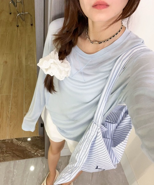 MAISON DE THERESE（メゾン ド テレーズ）の「6色展開 天糸 冷感 丸首 長袖Tシャツ UVカット エアコン対応 夏用インナー（Tシャツ/カットソー・レディース・ベージュ/パープル/ホワイト/ブラック/ブルー/グレー・FREE）」の20枚目の写真