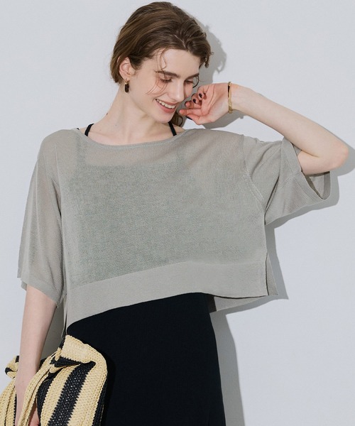 coca（coca）（コカ）の「シアーニットワイドクロップドトップス（Tシャツ/カットソー・レディース・ブラック/グレー・S/L/M）」の2枚目の写真