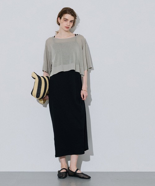 coca（coca）（コカ）の「シアーニットワイドクロップドトップス（Tシャツ/カットソー・レディース・ブラック/グレー・S/L/M）」の3枚目の写真