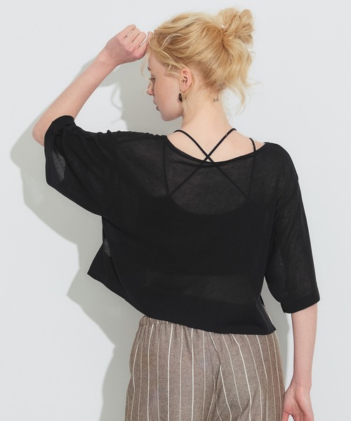 coca（coca）（コカ）の「シアーニットワイドクロップドトップス（Tシャツ/カットソー・レディース・ブラック/グレー・S/L/M）」の11枚目の写真