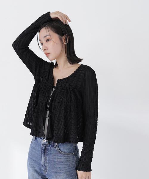 NATURAL BEAUTY BASIC(ナチュラルビューティーベーシック)の「フロントリボンシアーカーディガン(カーディガン/ボレロ・レディース・ダークブラウン/ブラック/オフホワイト・フリ-)」の18枚目の写真