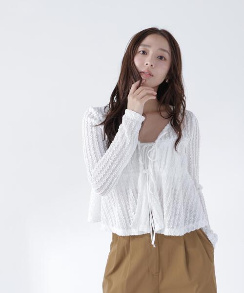 NATURAL BEAUTY BASIC(ナチュラルビューティーベーシック)の「フロントリボンシアーカーディガン(カーディガン/ボレロ・レディース・ダークブラウン/ブラック/オフホワイト・フリ-)」の15枚目の写真