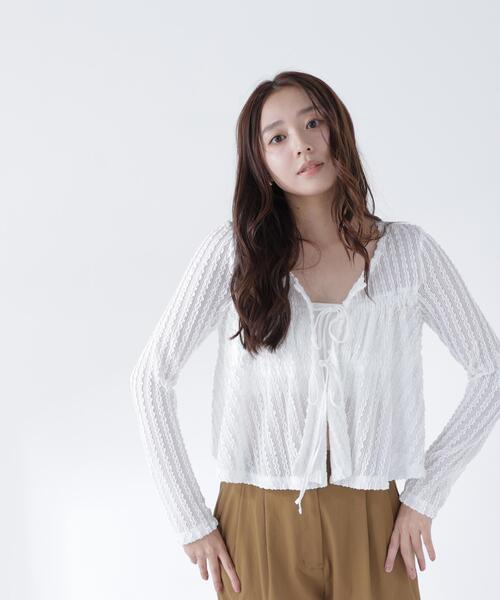 NATURAL BEAUTY BASIC(ナチュラルビューティーベーシック)の「フロントリボンシアーカーディガン(カーディガン/ボレロ・レディース・ダークブラウン/ブラック/オフホワイト・フリ-)」の17枚目の写真